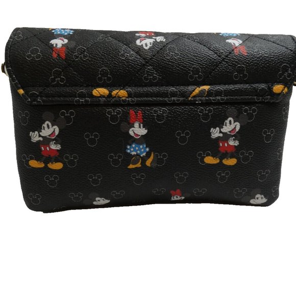 Disney Crossbody Bag Purse Mickey Minnie Mouse Black Embossed Gold Chain NWT - Picture 2 of 14